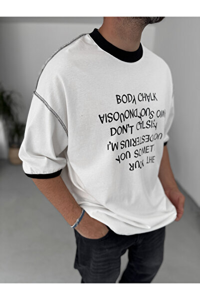 BYBASICMAN Черна тениска с обратен текст и голям размер BS-003