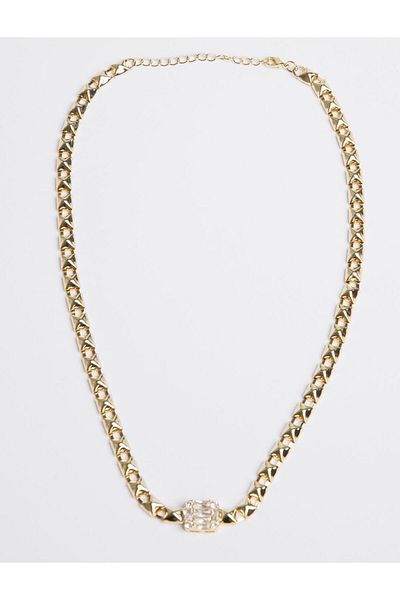 Jimmy Key Gold Color Shiny Stone Detailed Adjustable Chain Necklace
