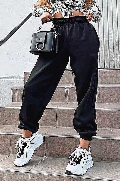 Madmext Mad Girls Schwarzer Oversize-Damen-Trainingsanzug mit elastischen Beinen Mg324
