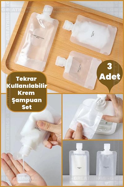 Plodna House 3 Pieces 100ml Cream Shampoo Container Reusable Set