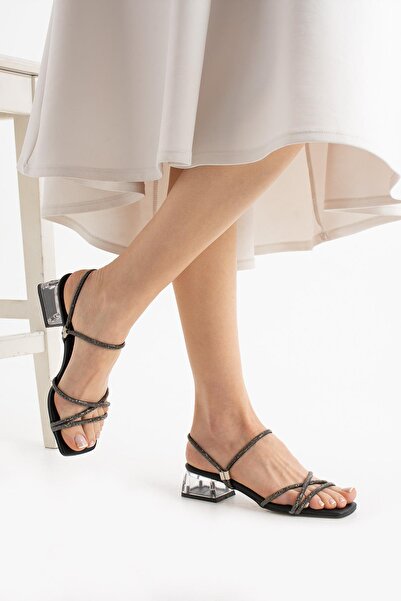 Tomato Bags Γυναικεία διαφανή πέτρινα πέδιλα με χοντρό τακούνι