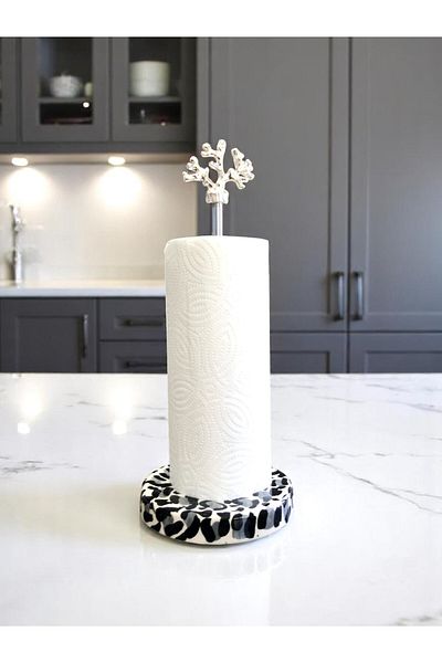 ferayhome Paper Towel Holder Roll Napkin Holder Kitchen Accessory Ceramic Gray Leopard Pattern Silver Coral - Feray Home