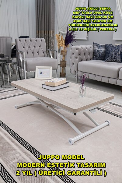 SEHPAM AKILLI Akıllı Sehpa Juppo Üst Tabla Mdf Lizbon Oval Köşe Alt Ayak Beyaz Dışa Kıvrım