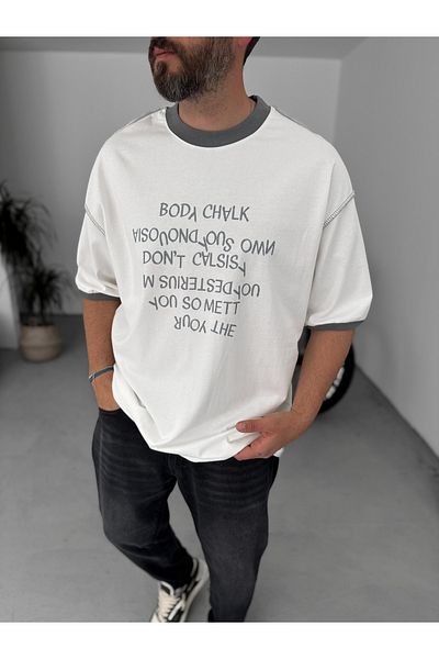 BYBASICMAN Smoked Reverse Text Printed Oversize T-Shirt Bs-003