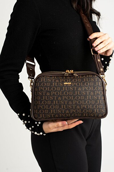 Just Polo مجموعة ألوان حجرية مناسبة للاستخدام اليومي حقيبة كتف نسائية أنيقة مع 5 أقسام 23 سم - 14 سم 4090-gd