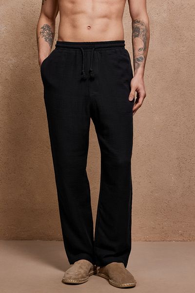 Dear Deer Black Muslin Cotton Trousers