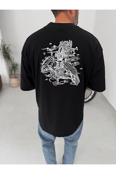BYBASICMAN Black Sashiko Embroidered Oversize T-Shirt Bs-005