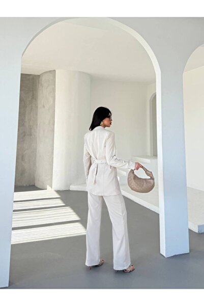 BARG FASHION Kadın Kemerli Ceket Pantalon Takım