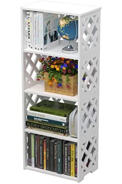 Generic White 5-Tier Small Bookshelf – 4-Shelf PVC Organizer for Bathroom, Bedroom, Living Room, Kids Room