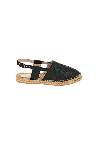 NOOSY Women's Black Genuine Leather Handmade Espadrille