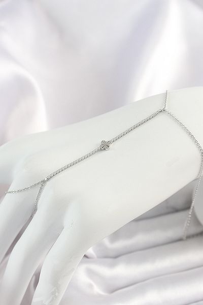 E NATIONAL Brass Silver Color Waterway Zircon Stone Clover Model Women's Şahmeran