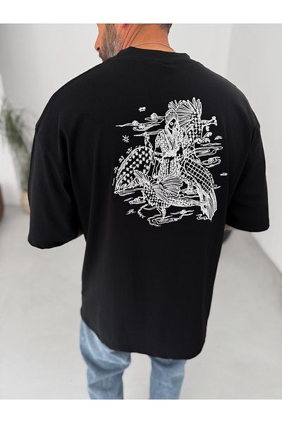 BYBASICMAN Black Sashiko Embroidered Oversize T-Shirt Bs-005