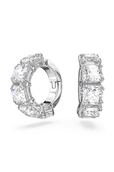 Swarovski Matrix Klipsli Küpeler, Kare kesim, Beyaz, Rodyum kaplama