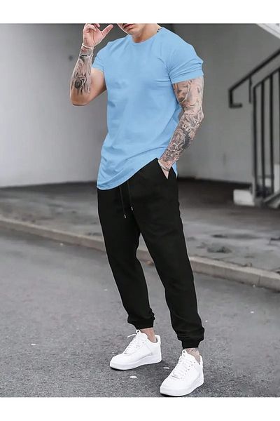 MEİLİFENG Men's Oversize Solid Color Unprinted T-Shirt-Shorts Suit
