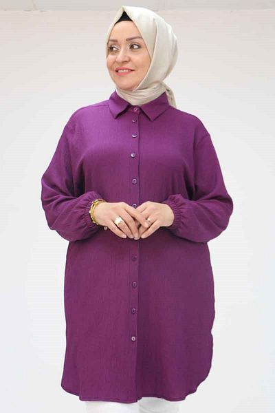 Eslina 58007 قميص رجالي ذو ياقة ملفوفة مقاس كبير - برقوقي