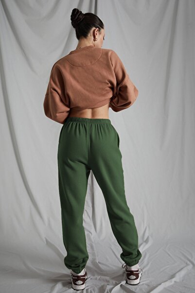 Madmext Kadın Haki Beli Lastikli Oversize Eşofman Altı Mg1235