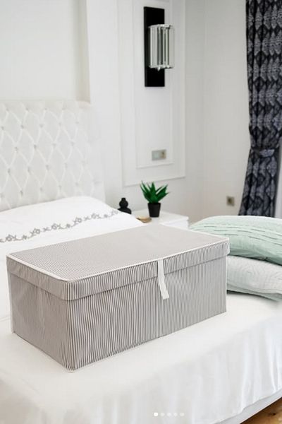 Flora Mega Plus Box Storage, Quilt Pillow Sheet Cabinet Organizer Cardboard Backed (70X40Cm) 2 Pieces Gray