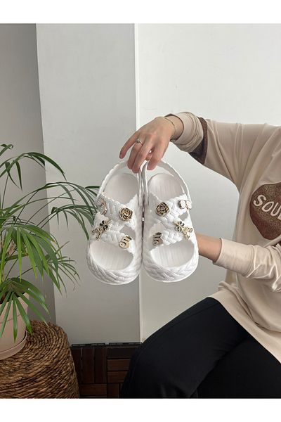 Behtah Kundura Stoned Stylish Design Open Front Beach Pool Garden Summer Soft Thick Sole Daily Slippers Sandals