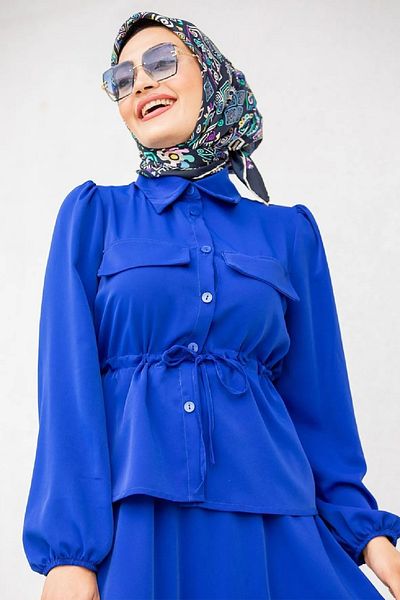 Tesettür Diyarı Women's Şule Suit with Skirt-Sax Blue