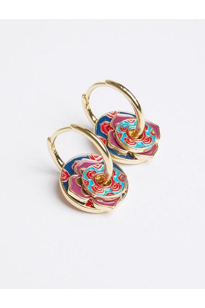 Jimmy Key Pink Ethnic Patterned Round Figured Earrings