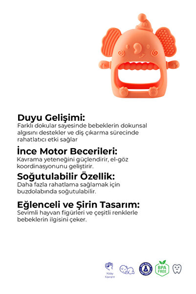 Kiki Silikon Bebek Diş Kaşıyıcı - Diş Kaşıma Eldiveni -silikon Eldiven Dişlik Fil