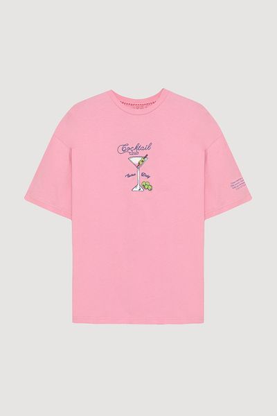 Quzu Cup Printed Oversize T-Shirt Pink