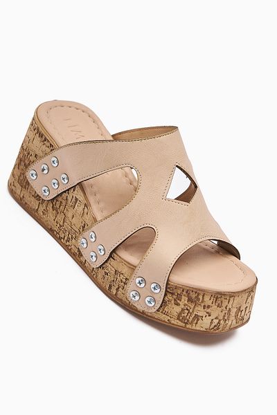 Limoya Γυναικείες παντόφλες Freya Beige με βιδωτή λεπτομέρεια