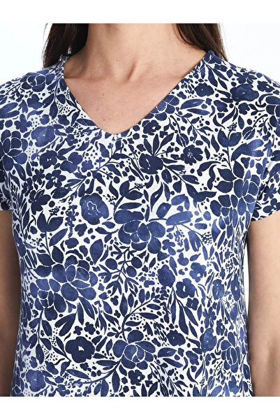 LC Waikiki LCW Grace Lacivert V Yaka Çiçekli A Kesim Kadın Elbise