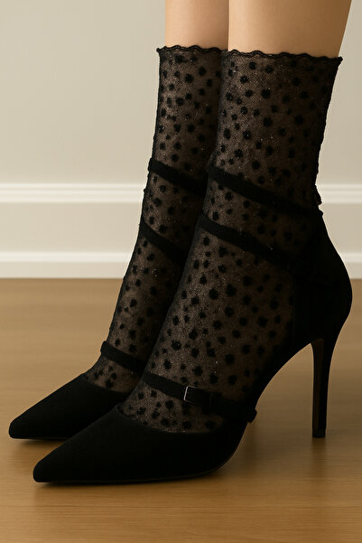 MaChausette Șosete din tul negru cu buline