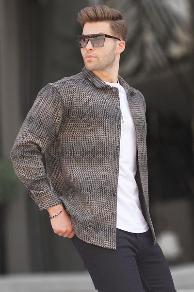 Madmext Beige Patterned Men's Lumberjack Shirt 6711