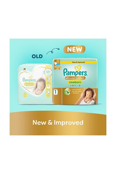 Pampers Ultimate Comf. Taped Diapers, S 1, 2-5kg, Aloe Vera & Vit. E x1000 Leak Locks Tech. Giant Pack,216Ct