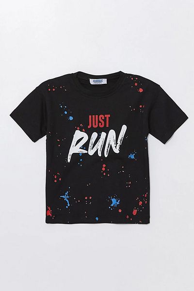 coppa kids 8 Years Old Girl and Boy Set - Coppa Black Run Printed Combed Cotton Shorts and T-shirt - Frnd00000002-55