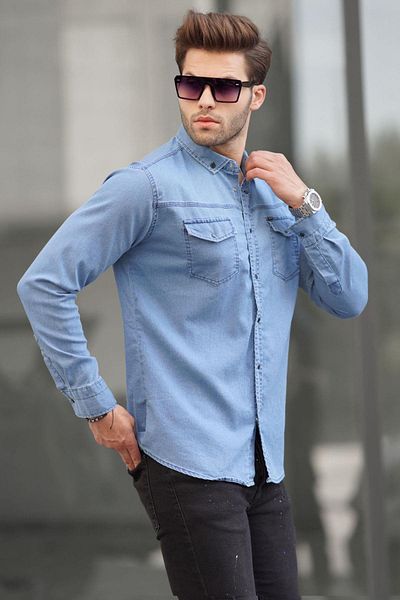 Madmext Ice Blue Comfortable Fit Gabardine Men's Shirt 6810