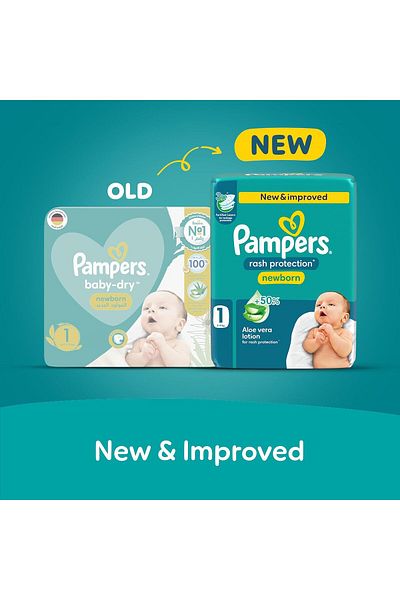 Pampers Rash Pro. Taped Diapers, S1, 2-5kg,+50% Aloe Vera Lotion,3x Fortified Layers,Carry Pack, 21Ct