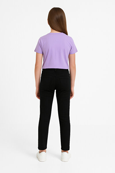 Trend Bebe Butik Siyah Likralı Beli Ayarlanabilir Lastikli Düğmeli Kız Çocuk Pantolonu, Okul Pantolonu Yüksek Bel