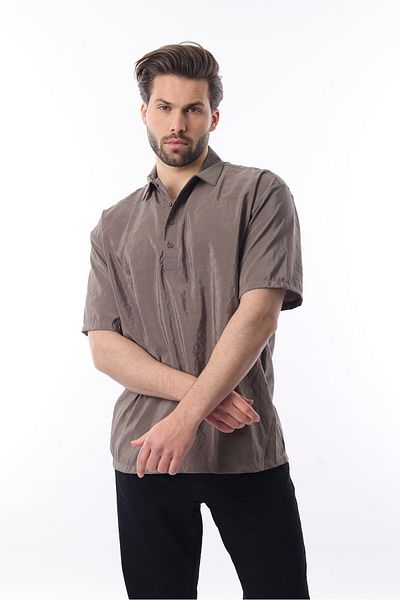 Madmext Кафява риза с къс ръкав с голям размер, свободна кройка, 6744