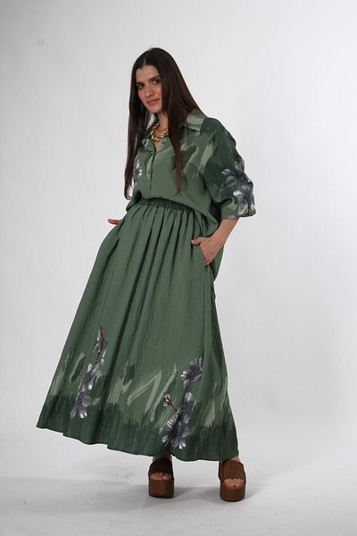 ABBRA Women's Front and Back Button Detailed Shirt Skirt Set