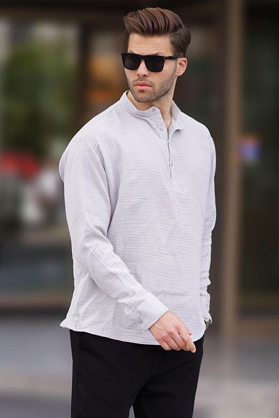 Madmext Gray Muslin Long Sleeve Men's Shirt - 6742