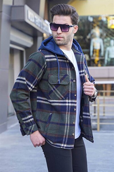 Madmext Πουκάμισο καρό ξυλοκόπο με χακί κουκούλα 5577