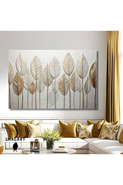 GAAGART Tekli Yatay Kanvas Duvar Tablosu Gold Yapraklar