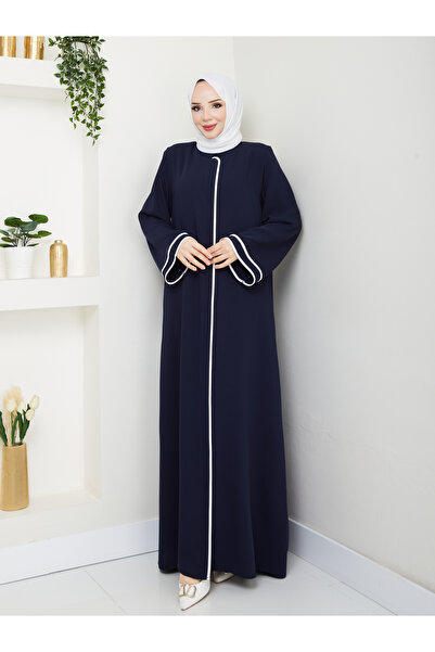 Efelif Lacivert Dubai İpeği Biyeli Ferace Mf-2269