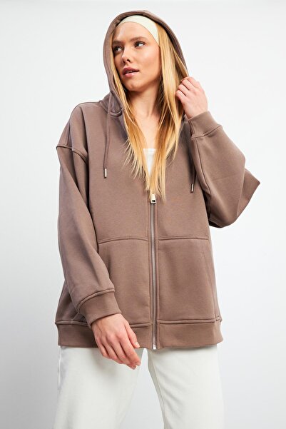 VENA Women's Sallina Mink Hooded Zippered Oversize Sweatshirt