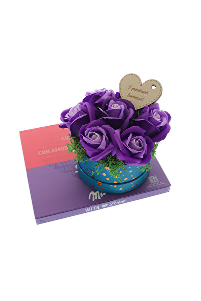 GiftExpress Set cadou femei trandafiri mov cu praline