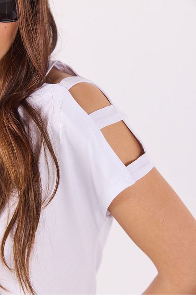 VENA Elsa Crew Neck Shoulder Detailed Modal T-Shirt(Tencel)(Tm) - White