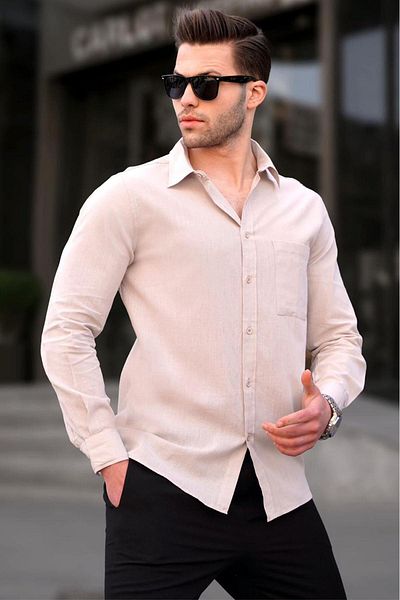 Madmext Ανδρικό πουκάμισο σε μπεζ Regular Fit 5592