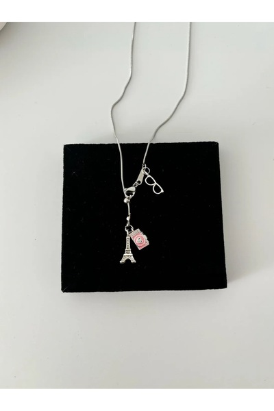 stainless steell Coquette Eyfel kulelı asansör kolye paslanmaz çelik taşlı y ...