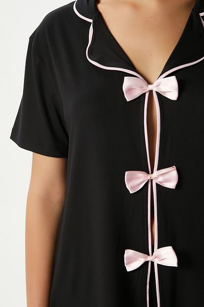 Ritnice Set de pijamale pentru femei Julia Black Bow Bottom Top