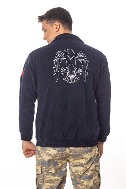 İZMİR ASKERİ MALZEME Air Force Special Design Long Sleeve Navy Blue Color Full Zipper Eagle Embroidered Bato Collar Cold