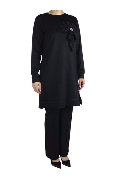 ECE GİYİM Women's Flower Detail Six Bands Crystal Combed Tunic