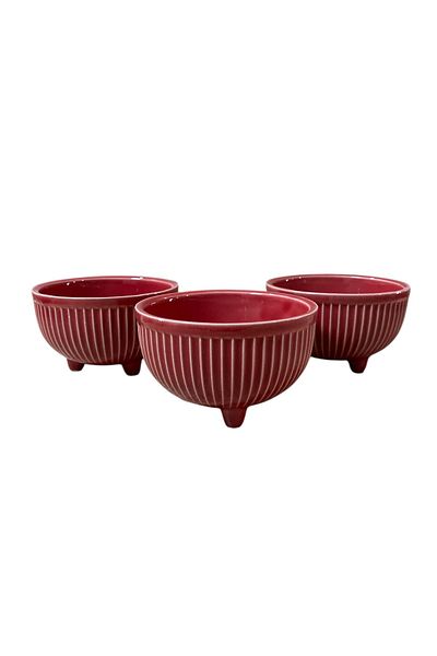 RED SERAMİK Red Ceramic Viva Collection 3 Piece Pedestal Snack Bowl Brick Color